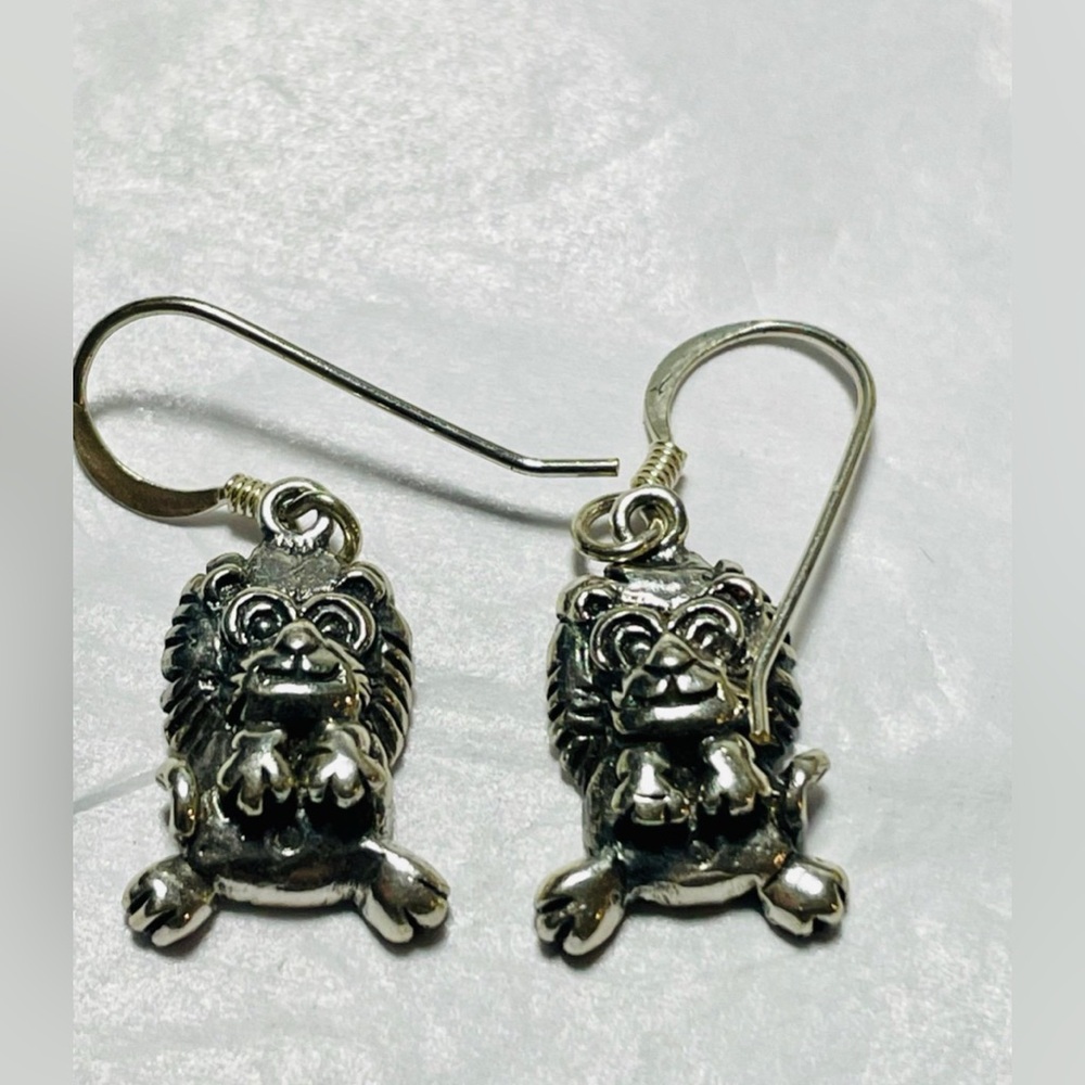 Silver Earrings Lion dangle earrings 925 silver Mexico lions